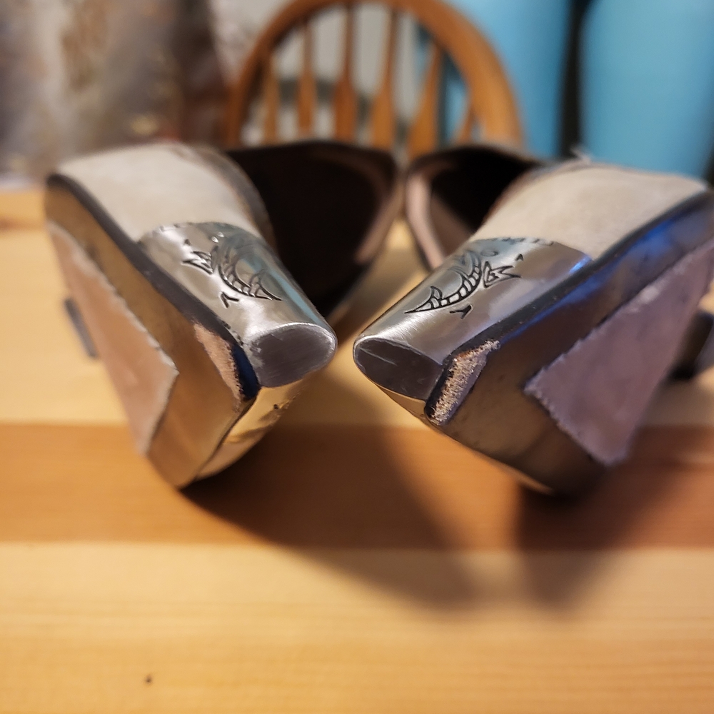 Chic Beige and Brown Women's Heels with Silver Accents - Picture 7 of 14